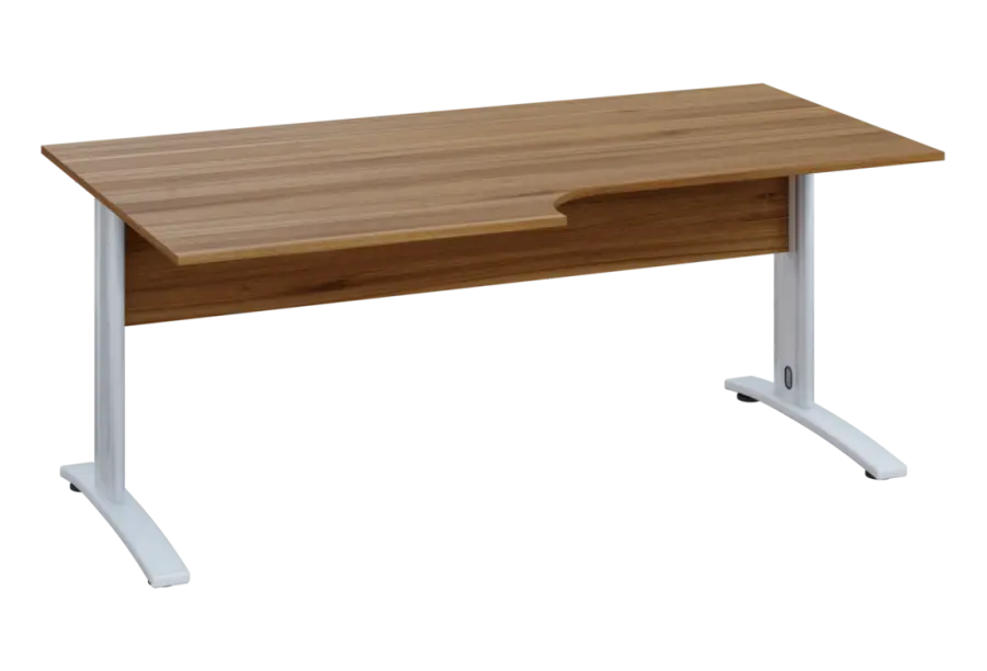 ERK 28 - 188 stůl kancelářský, rohový, levý, kovová podnož bílá, deska 25 mm, široký 1800 mm, ořech světlý